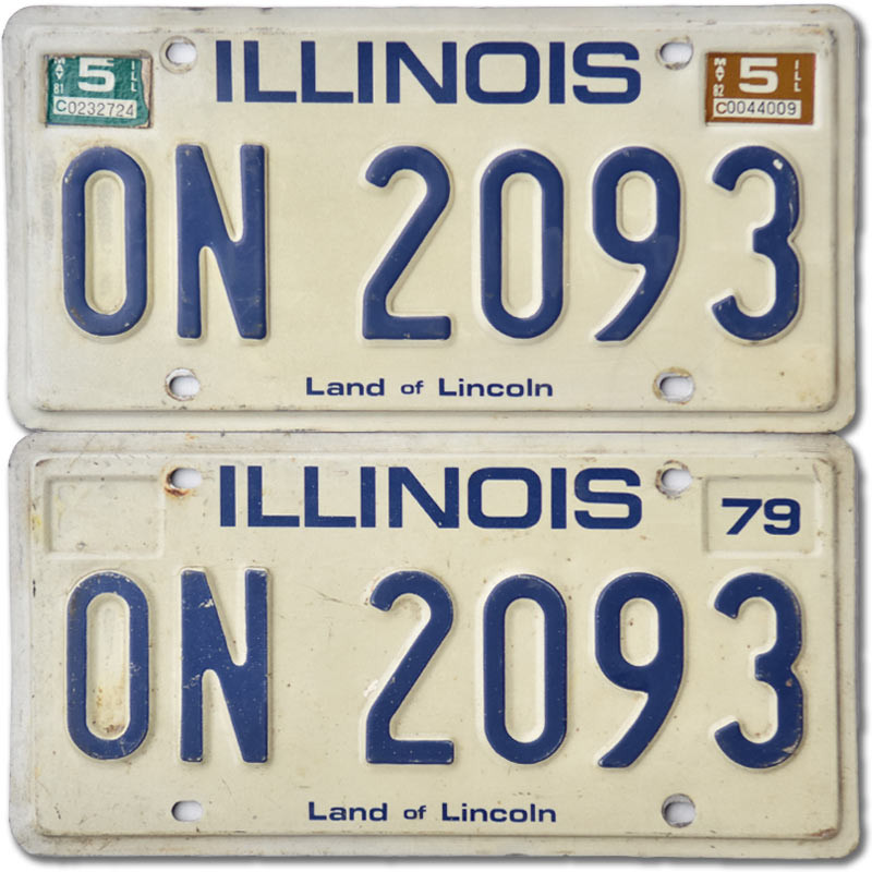 Americká SPZ Illinois 1979 Land of Lincoln ON 2093 pár