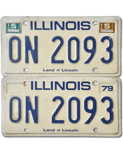 Americká SPZ Illinois 1979 Land of Lincoln ON 2093 pár