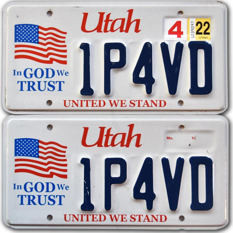 Americká SPZ Utah In God We Trust 1P4VD pár