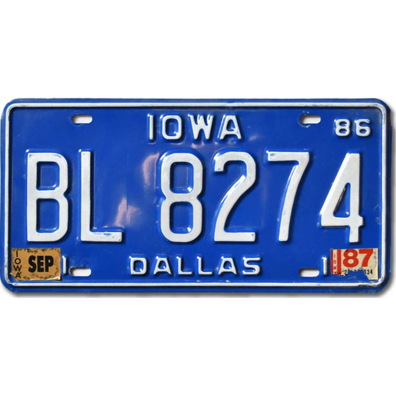 Americká SPZ Iowa Blue 1986 Dallas BL 8274