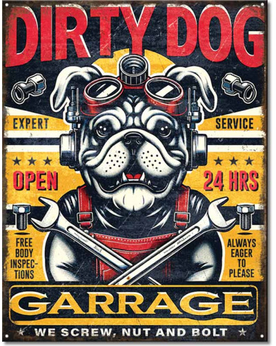 Plechová cedule Dirty Dog Garage 40 cm x 32 cm