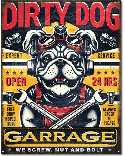 Plechová cedule Dirty Dog Garage 40 cm x 32 cm