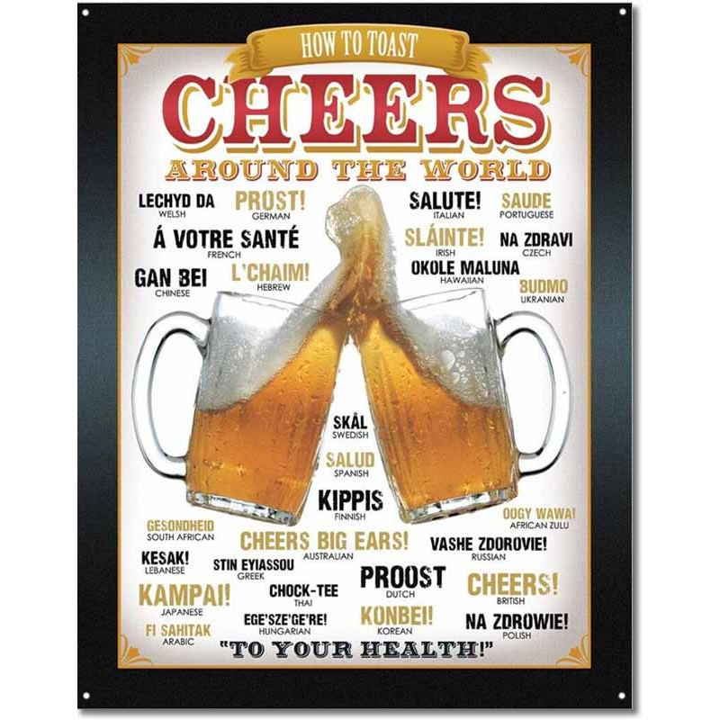 Plechová cedule Cheers Around the World 40 cm x 32 cm