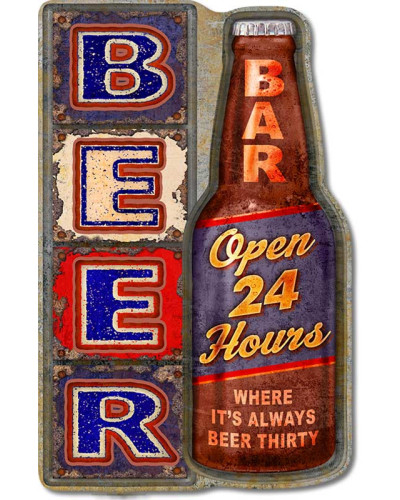 Plechová cedule Beer Open 24 Hours 29 cm x 19 cm