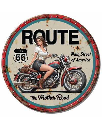 Plechová cedule The Mother Road Lady Biker 30 cm