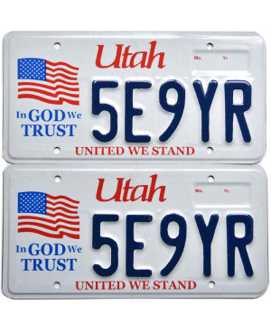 Americká SPZ Utah In God We Trust 5E9YR pár