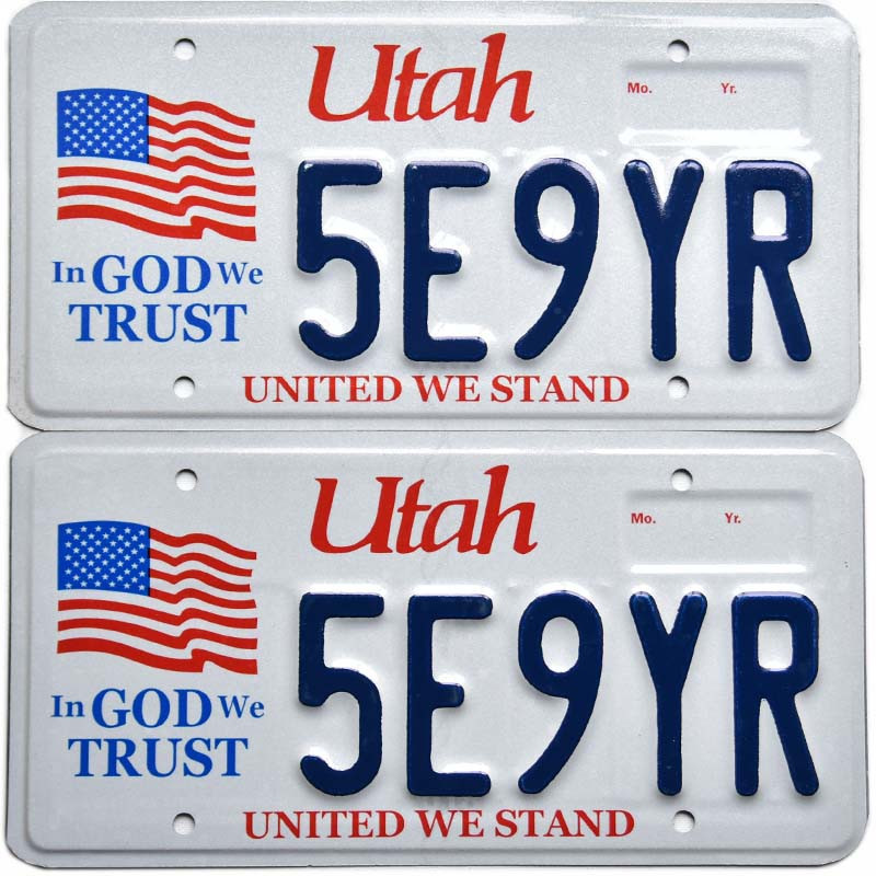 Americká SPZ Utah In God We Trust 5E9YR pár