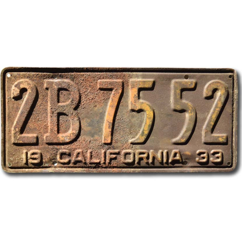 Americká SPZ California 1933 Rusty 2B 7552