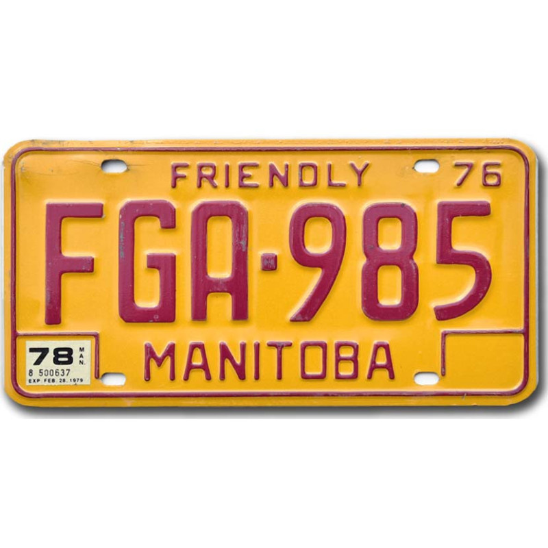 Kanadská SPZ Manitoba 1976 Friendly FGA-985