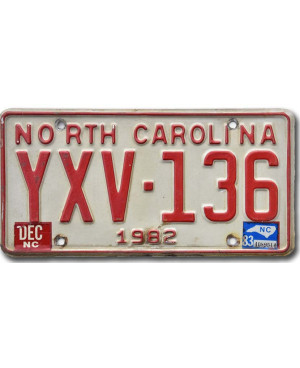 Americká SPZ North Carolina 1982 Red YXV-136