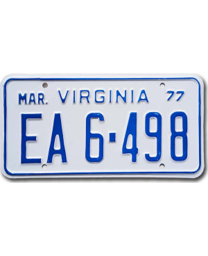 Americká SPZ Virginia 1977 White EA6-498