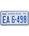 Americká SPZ Virginia 1977 White EA6-498