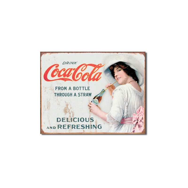 Plechová cedule Coca Cola - Thru a Straw 32cm x 40 cm