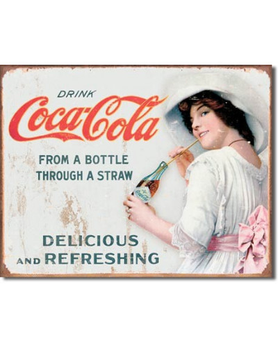 Plechová cedule Coca Cola - Thru a Straw 32cm x 40 cm