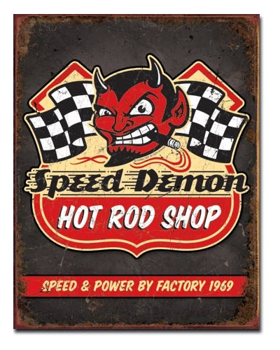 Plechová cedule Speed Demon Hot Rods 40cm x 32cm