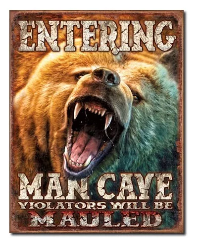 Plechová cedule Man Cave - Grizzly 40 cm x 32 cm