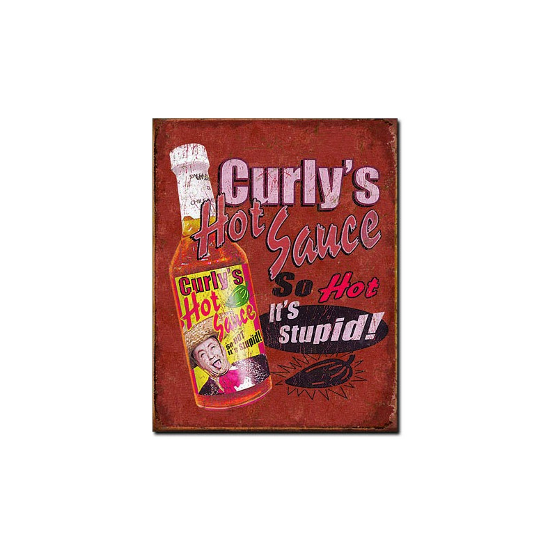 Plechová cedule Curlys Hot Sauce 40 cm x 32 cm