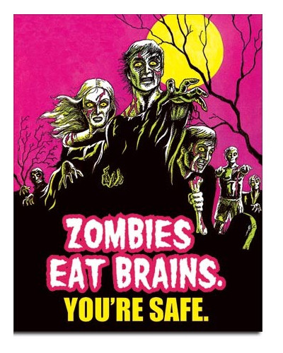 Plechová cedule Zombies Eat Brains 40 cm x 32 cm