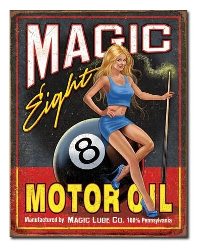 Plechová cedule Magic Eight Motor Oil 32 cm x 40 cm
