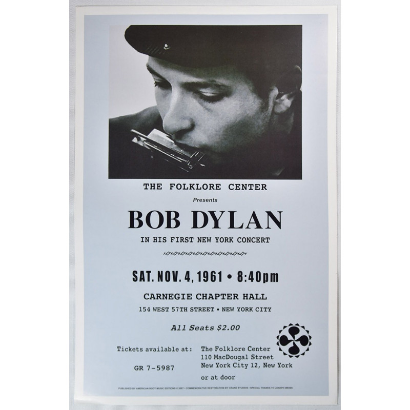 Koncertní plakát Bob Dylan 1961