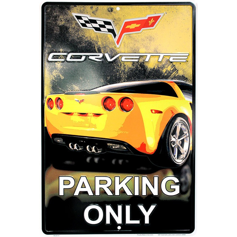 Plechová cedule  Corvette Yelow Parking 30cm x 45 cm