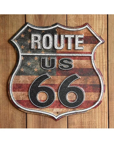 Plechová cedule Route 66 shield US Flag p