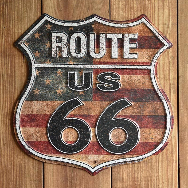 Plechová cedule Route 66 shield US Flag p Plechová cedule Route 66 shield US Flag p