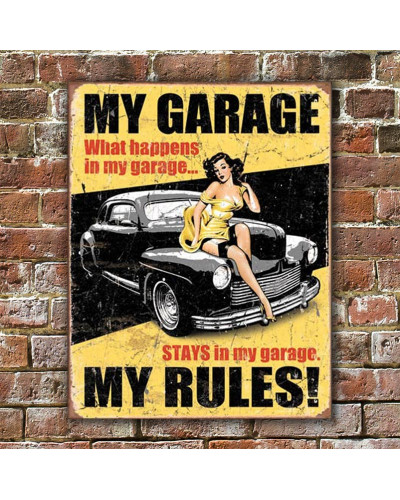 Plechová cedule My Garage My Rules 40 cm x 32 cm w
