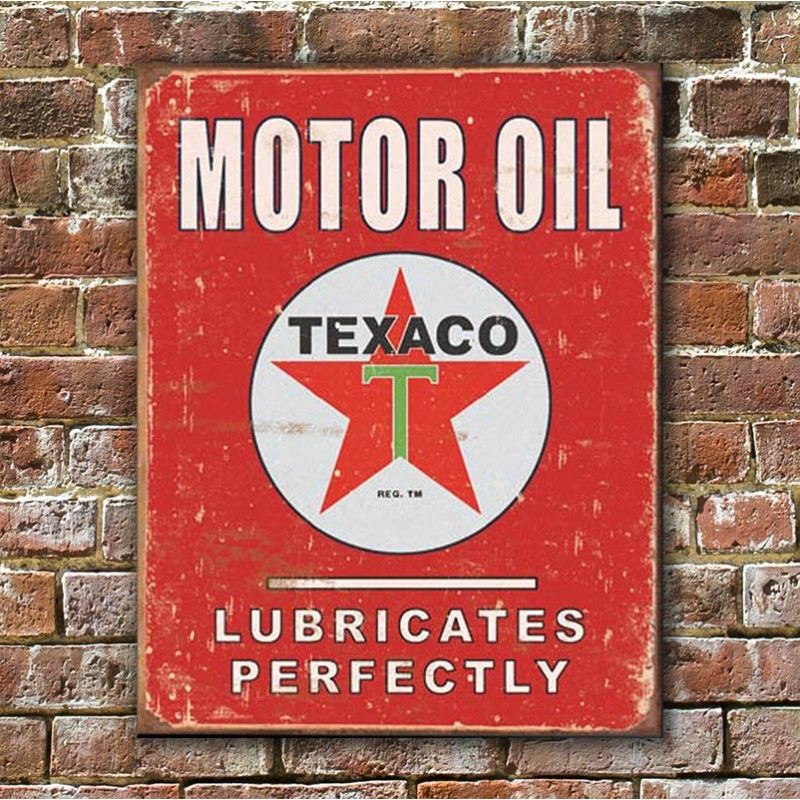 Plechová cedule Texaco - Lubricates Perfectly 32 cm x 40 cm w Plechová cedule Texaco - Lubricates Perfectly 32 cm x 40 cm w