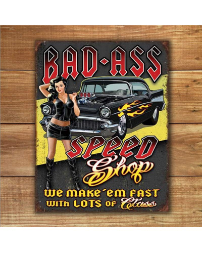 Plechová cedule Bad Ass Speed Shop 40 cm x 32 cm