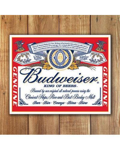 Plechová cedule Budweiser - Label 40 cm x 32 cm w