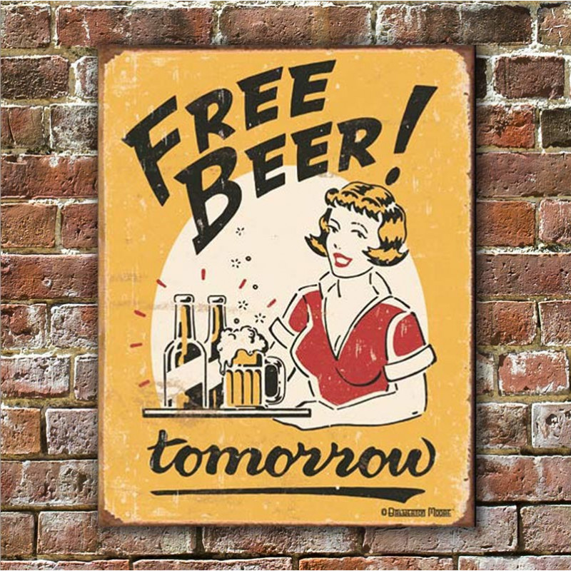 Plechová cedule Moore - Free Beer 40 cm x 32 cm w Plechová cedule Moore - Free Beer 40 cm x 32 cm w
