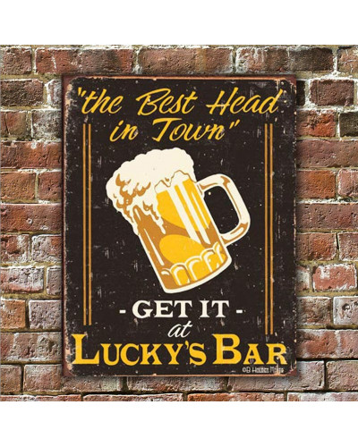 Plechová cedule Moore - Luckys Bar 40 cm x 32 cm w