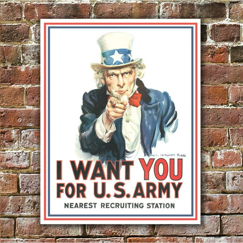 Plechová cedule Uncle Sam I Want You 40 cm x 32 cm w Plechová cedule Uncle Sam I Want You 40 cm x 32 cm w
