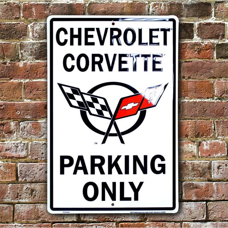 Plechová cedule Chevrolet Corvette Parking 30cm x 45 cm w Plechová cedule Chevrolet Corvette Parking 30cm x 45 cm w