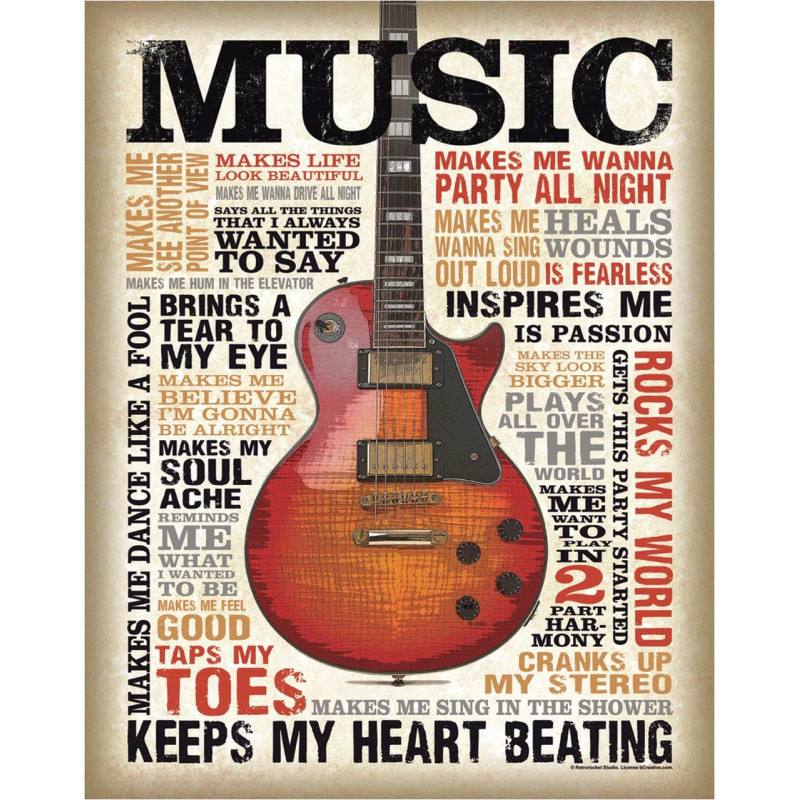 Plechová cedule Music Inspires Me 40 cm x 32 cm