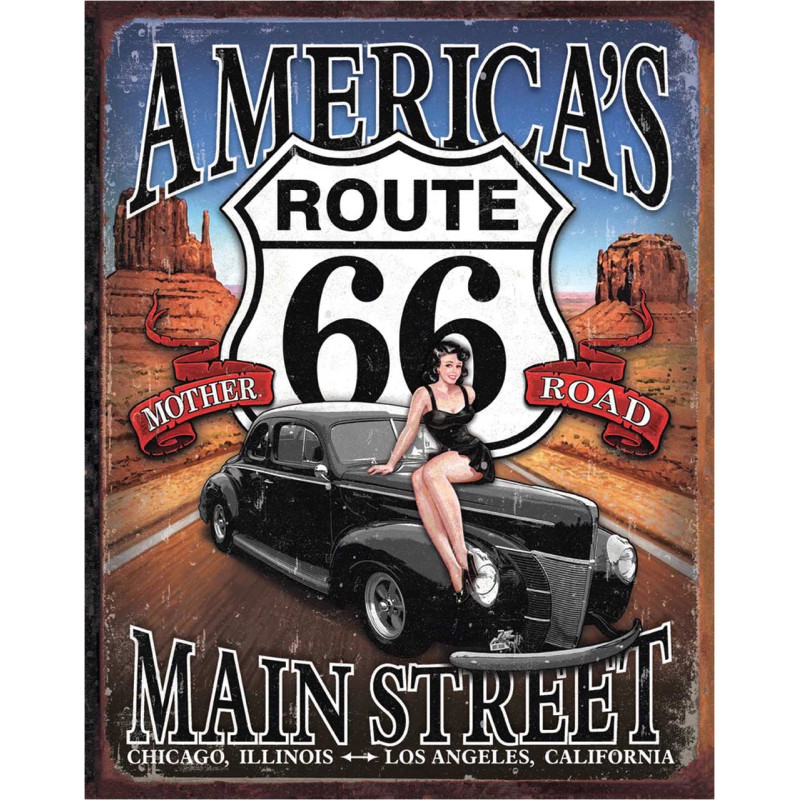 Plechová cedule Route 66 - America's Main Street 40 cm x 32 cm