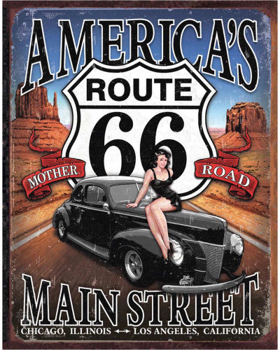 Plechová cedule Route 66 - America's Main Street 40 cm x 32 cm