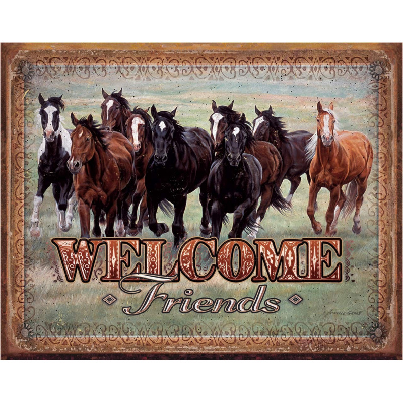 Plechová cedule Welcome Friends - Horses 40 cm x 32 cm