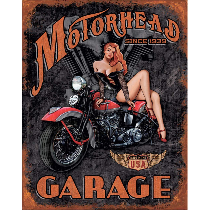 Plechová cedule Legends - Motorhead Garage 40 cm x 32 cm x