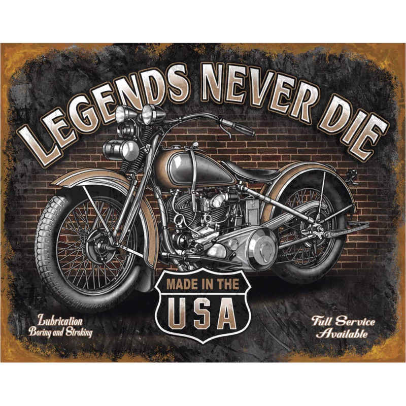 Plechová cedule Legends Never Die 40 cm x 32 cm p