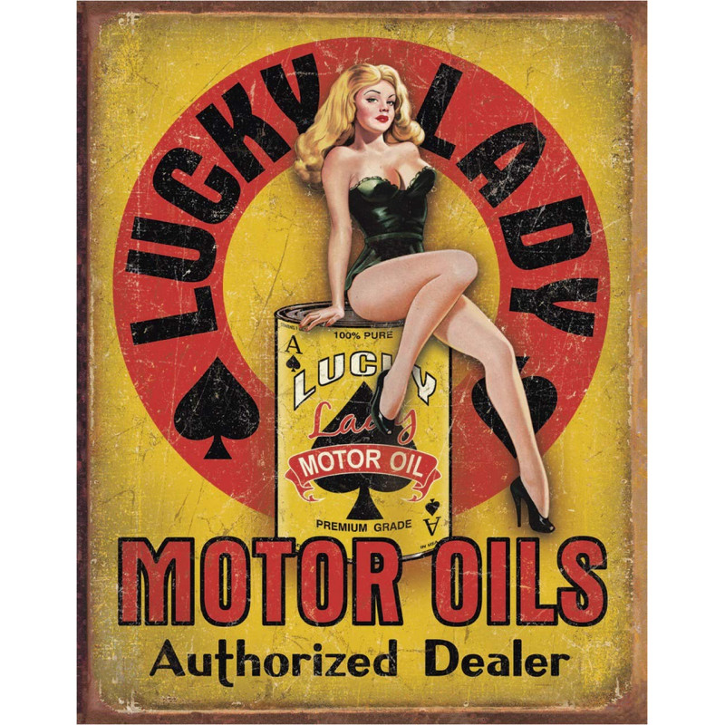 Plechová cedule Lucky Lady Motor Oil 40 cm x 32 cm x