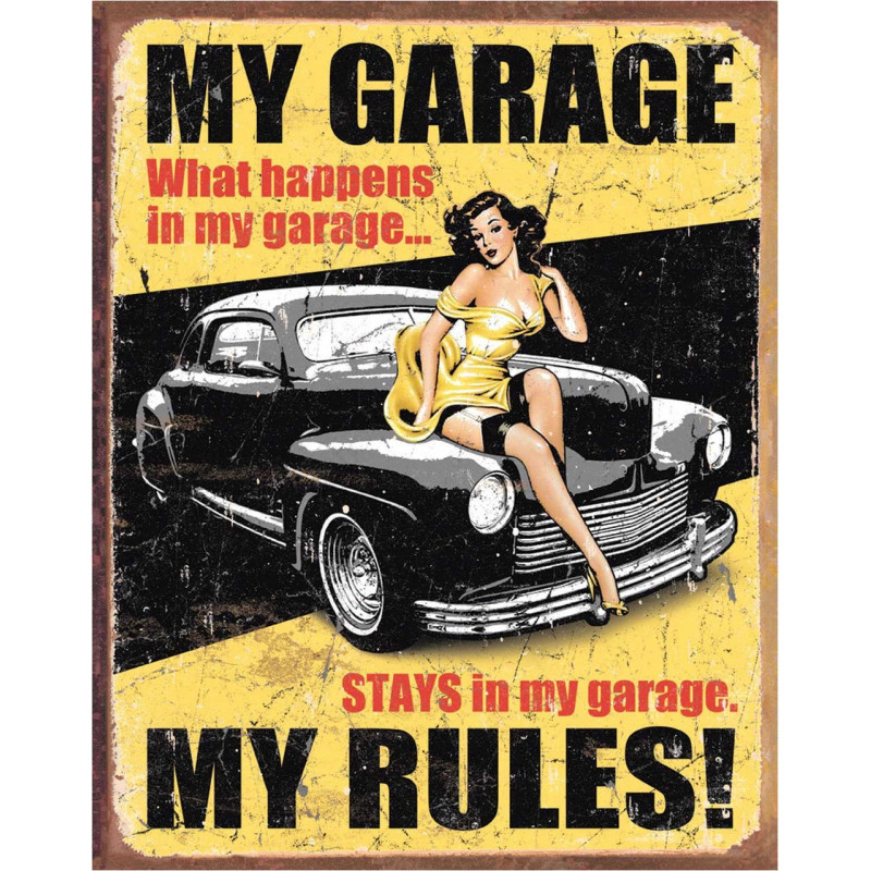 Plechová cedule My Garage My Rules 40 cm x 32 cm b