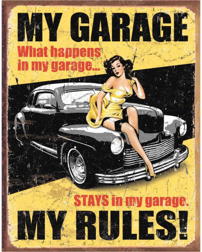 Plechová cedule My Garage My Rules 40 cm x 32 cm b