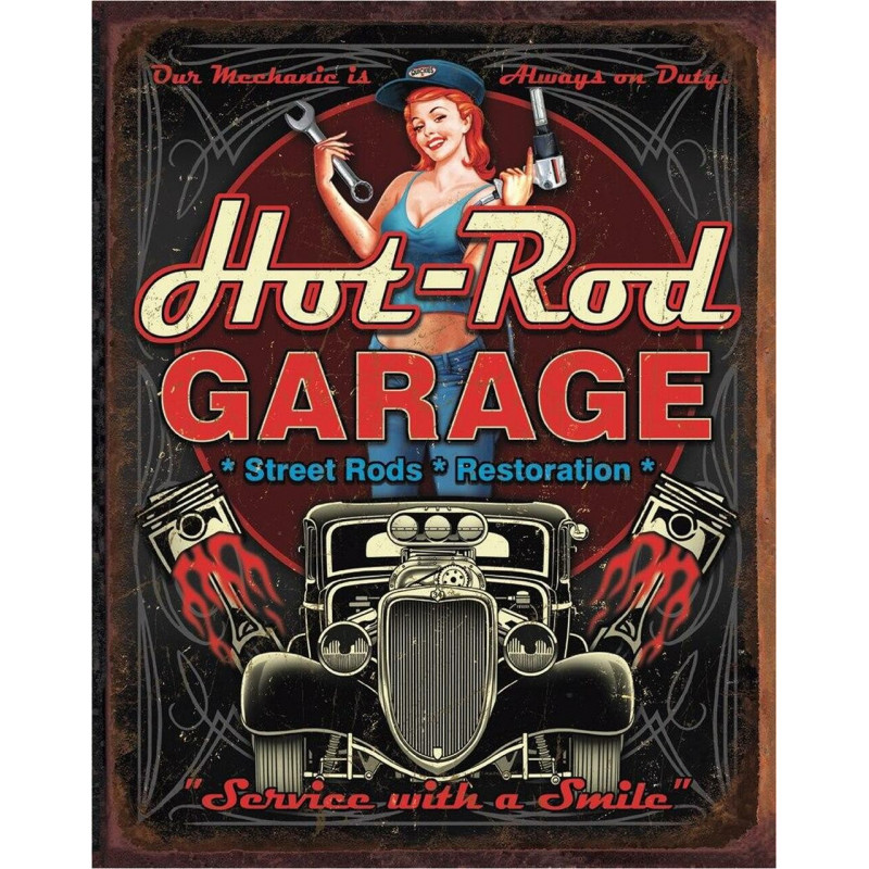 Plechová cedule Hot Rod Garage - Pistons 40 cm x 32 cm