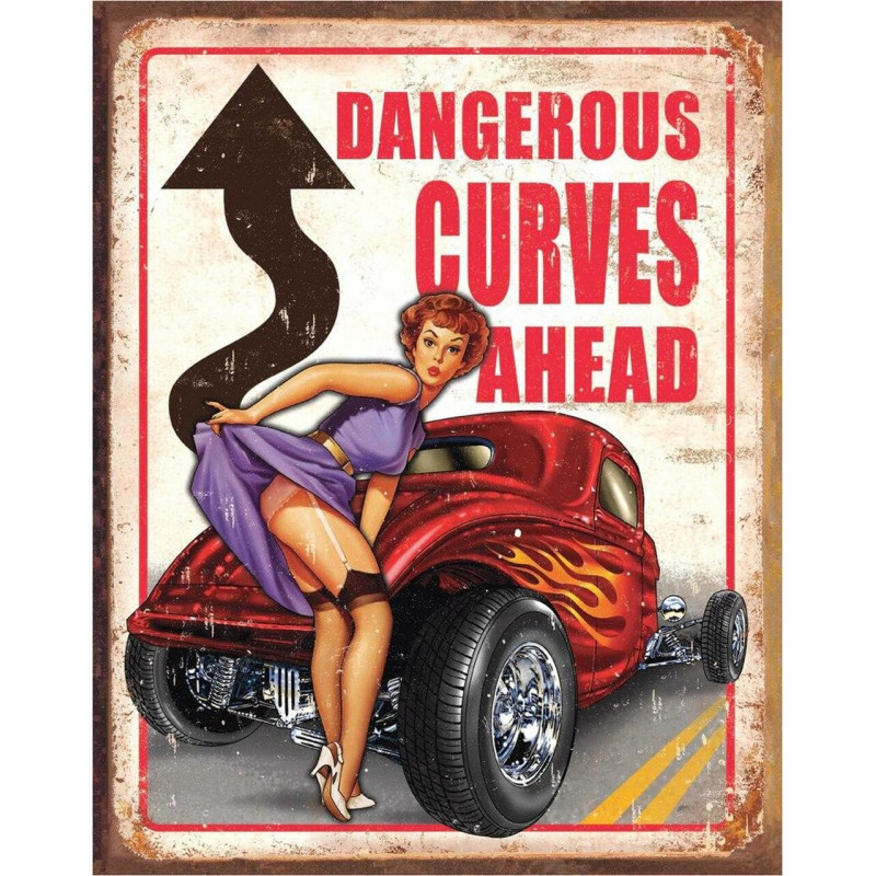 Plechová cedule Dangerous Curves 40 cm x 32 cm