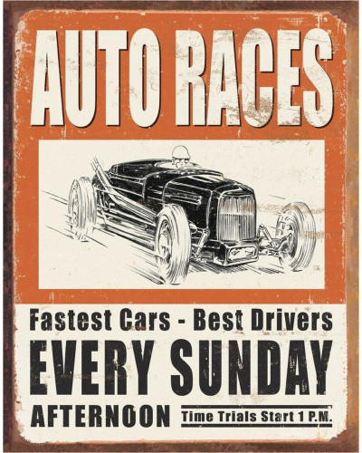 Plechová cedule Vintage Auto Races 32cm x 40 cm