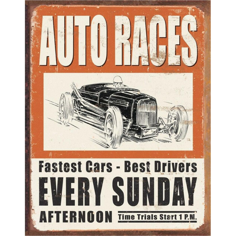Plechová cedule Vintage Auto Races 32cm x 40 cm