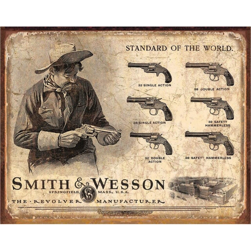 Plechová cedule Smith & Wesson Revolver Manufacturer 40 cm x 32 cm