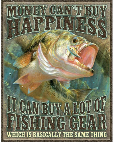Plechová cedule Fishing Happiness 32 cm x 40 cm